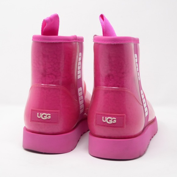 UGG Classic Clear Rubber Mini Boot Pink Womens Size 7 Rubber Sheepskin Lined - Picture 6 of 10